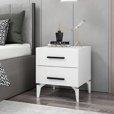 Image de Lernan - Table de nuit, 50x47x56h cm Blanc, 2 tiroirs