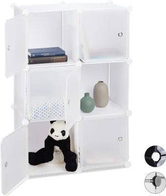 Produktbild von Relaxdays Regalsystem mit 6 Türen, DIY, Cubes, Grifföffnungen, Raumteiler, Badregal, Kunststoff, HBT: 98x66x32 cm, weiß