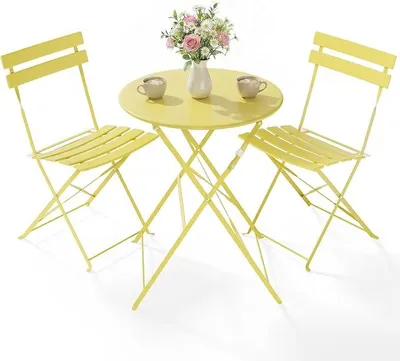Imagen del producto de Conjunto de bistro para balcón, metal, plegable. Juego de muebles para balcón de 3 piezas