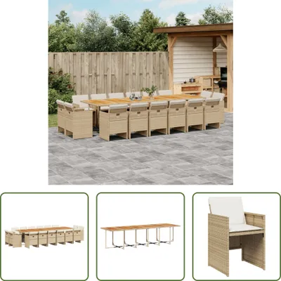 Produktbild von The Living Store 17-tlg. Garten-Essgruppe mit Kissen Beige Poly Rattan