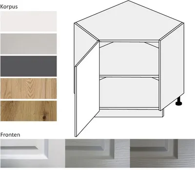 Image de Meuble d'angle EB-D12R/90, 1 porte, 90 x 90 cm, couleur et équipement au choix