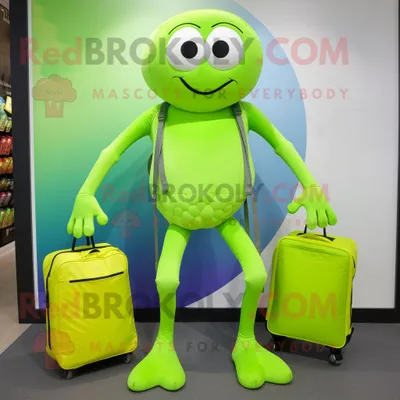 Immagine prodotto di Personaggio del costume della mascotte REDBROKOLY del ragno verde lime vestito con pantaloni da jogging e valigette