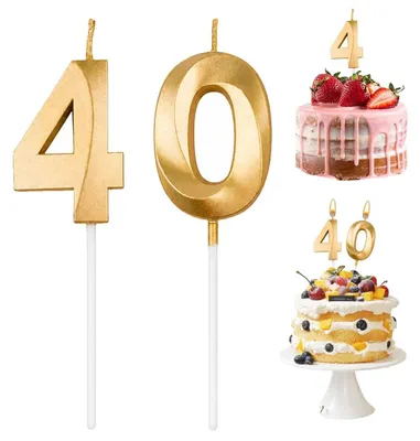40 Geburtstagskerzen, 5 cm, gold, mit Zahlen 3 und 0