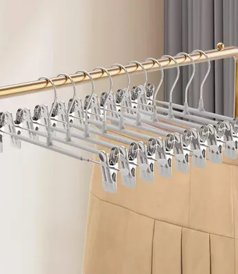 Productafbeelding van Kledinghangers 30 cm, 10 stuks, Metalen broekhangers met klemmen, Antislip clips, Ruimtebesparend