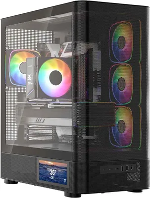 Produktbild von MODECOM VOLCANO AQ400 ARGB, Schwarz, Midi Tower, 4 ARGB Lüfter, Glasfenster, für ATX Mainboards, Platz für 400 mm GPU, Mesh-Front