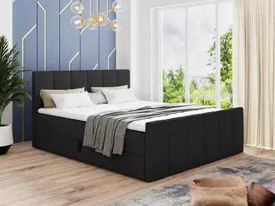 Produktbild von Boxspringbett Star Lux mit Fußteil, 2 Bettkästen und Matratzentopper - Doppelbett mit Topper, Bonell-Matratze, Polsterbett, Bett (Schwarz (Inari 100), 180 x 200 cm)
