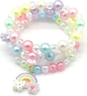 Produktbild von Bunte Kinderarmbänder im 3er Pack mit Regenbogen Anhänger