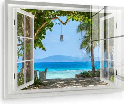 Produktbild von MuchoWow Glasbilder - Bilder auf Wandbild - Foto auf Glas Aussicht - Baum - Meer - Palme - Hügel - Strand - Blau 120x80 cm Wanddekoration aus Glas - Acrylglasbild - Acrylbilder - Abbildung