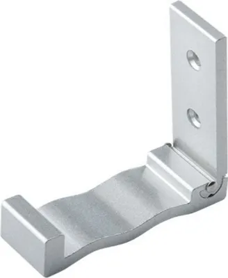 A single, silver, foldable wall hook made of aluminum alloy, shown against a white background.