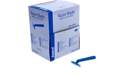 Produktbild von Romed Einmalrasierer Einwegrasierer einschneidig blau unsteril (100 Stück)