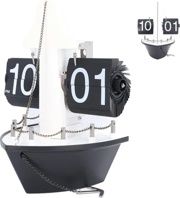Produktbild von Flip-Down-Uhr im Retro-Segelboot-Look, hochpräzise Digitalanzeige, batteriebetriebener Schreibtisch für das Heimbüro, Schwarz