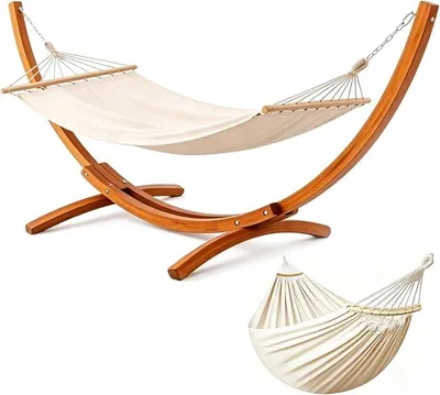 Imagen del producto de Hamaca con estructura, fabricada en madera maciza de haya, capacidad de 200 kg, estructura de madera