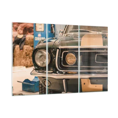 Produktbild von Bilder auf glas - 3 Teile - Abdeckung Ford Mustang - 165x110cm - Glasbilder - Wandbilder - Bilder - zum Aufhängen bereit - Wanddekoration aus Glas - Glas Bilder - Wandbild auf Glas - GCE165x110-4480