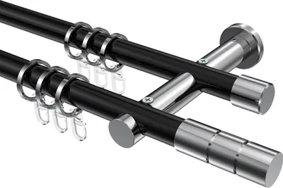 Produktbild von Interdeco Gardinenstange / Vorhangstange Schwarz / Chrom, Typ Platon Elanto (Rillenzylinder), 20 mm Ø 2-läufig, 160 cm