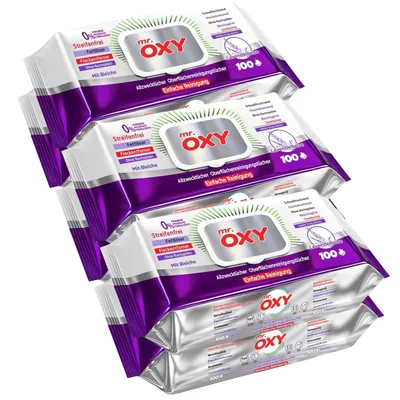 Produktbild von OXY Maxima Allzweck-Reinigungstücher 100St streifenfrei, fettlösend, schnell trocknend,Lavendelbrise-Duft, mit Bleiche, ohne Nachspülen Pack 6