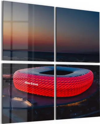 Produktbild von DEQORI Glasbild Echtglas 4x50x50 cm 'Allianz Arena, München' Wandbilder XXL groß