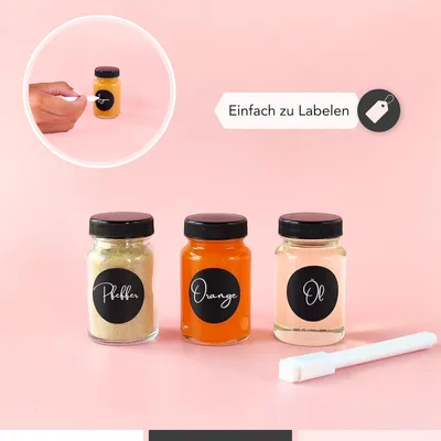 Produktbild von 12 Stück leere Ingwer-Shot-Flaschen zum Befüllen 60ml - Mini-Shot-Gläser mit Deckel Rezeptbuch Etiketten und Stift - Kleine Glasflaschen zum Befüllen mit Saft Kräutern und Likör