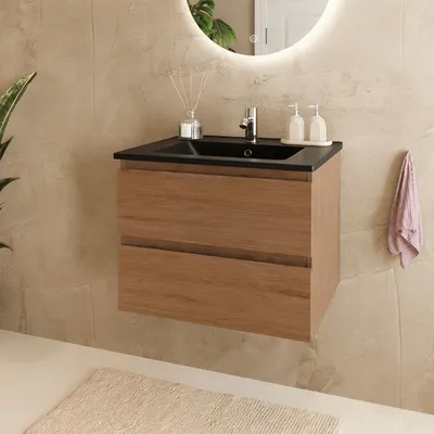 Zdjęcie produktu dla LOMAZOO MARENZA 60 cm, ciepły dąb, czarna umywalka