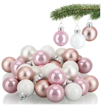 40 Glaskugeln Ø 3 cm – Weihnachtsbaumdeko – rosa, weiß, silber