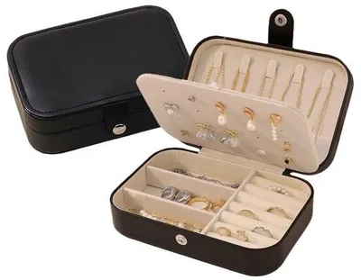 Image de Organisateur à bijoux - Boîte à bijoux pour filles et femmes - Boîte à bagues - Pour boucles d'oreilles, colliers, montres et bagues - Noir