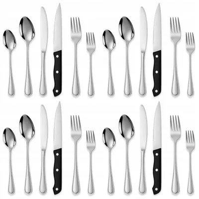 Produktbild von Edelstahl Besteckset Silber – 24-teiliges Set für 6 Personen – Modernes Essbesteck – Hochwertig & Spülmaschinengeeignet