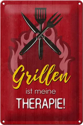 Produktbild von Blechschild Spruch 20x30cm Grillen ist meine Therapie