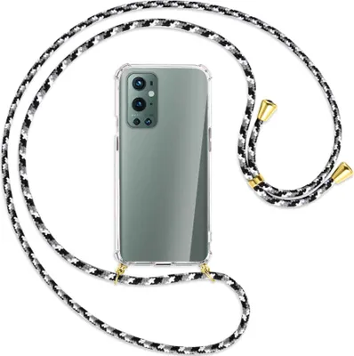 Produktbild von Handykette Backcover-Schutzhülle mit Band (Metall goldfarben) für OnePlus 9 Pro - schwarz/grau/weiß