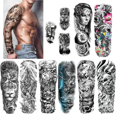 Produktbild von HOWAF Full Arm Temporäre Tattoos Set Schwarz Wasserdicht 11 Blätter