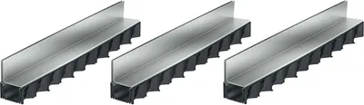Three identical drainage channels are arranged side-by-side against a white background.