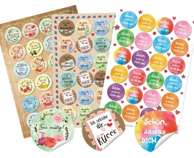 Produktbild von Aufkleber Set 3 x 24 bunte Sprüche Sticker 4 cm
