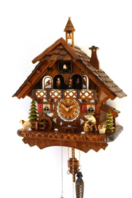 Immagine prodotto di Orologio a cucù della Foresta Nera casa a graticcio quarzo mobile tritalegna musica, movimento al quarzo a batteria