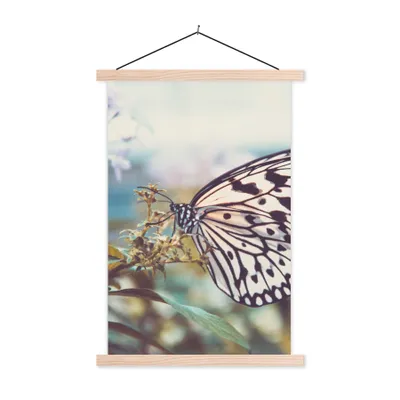 Produktbild von MuchoWow® Textilposter Schmetterling - Blumen - Frühling 40x60 cm mit holzfarbenen Rahmen - Poster