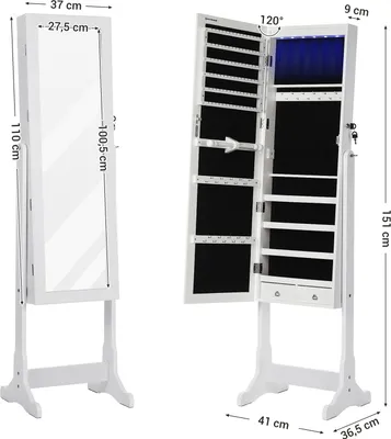 Produktbild von SONGMICS Schmuckschrank Spiegelschrank mit LED Beleuchtung, 4 Ablagen