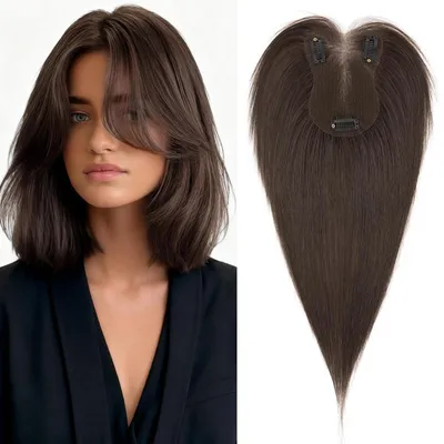 Produktbild von Haarteil Echthaar Damen Dunkel Braun 19g Mittelscheitel Pony Handgehäkelt