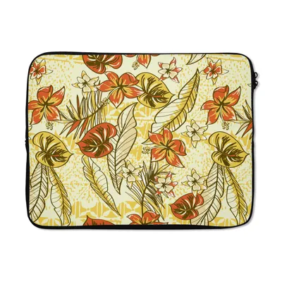 Produktbild von MuchoWow® Laptop Hülle 17 Zoll Laptoptasche Vintage - Blumen - Blätter - Hawaii - Muster - Zipper - Schutzabdeckung