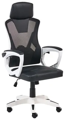 Produktbild von BELIANI Bürostuhl Schwarz u. Weiß Kunstleder mit Netzstoff Atmungsaktiv Drehbar Höhenverstellbar mit Wippfunktion Armlehnen Moderner Gamingstuhl