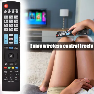 A person is holding a remote control while sitting on a couch in front of a TV.