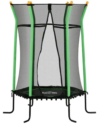 Immagine prodotto di Trampolino per bambini con rete di sicurezza | Colore: nero e verde | Dimensioni: 163,5 x 163,5 x 190 cm