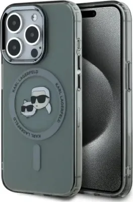 Produktbild von Karl Lagerfeld Klhmp15Lhlskck Iphone 15 Pro 6.1 Schwarz/Schwarzes Hardcase Iml Metal Karl&Choupette Head Magsafe