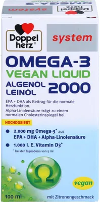 Produktbild von Doppelherz system Omega-3 Vegan Liquid 2000 mit Zitronengeschmack, 100 ml Lösung