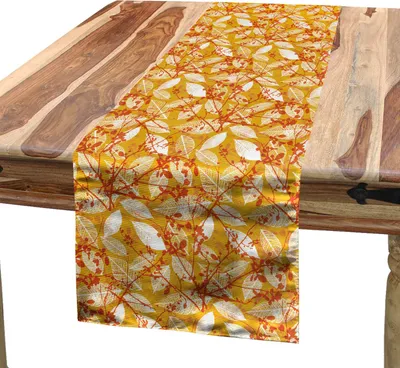 Produktbild von ABAKUHAUS Herbst Tischläufer, Herbstsaison-Laub-Muster mit warmen farbigen Hintergrund-Blatt-Schattenbildern, 40 x 300 cm, Marigold Orange Weiss