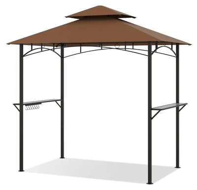 Immagine prodotto di KOMFOTTEU, struttura per barbecue, cestino, ganci, 2 ripiani, dimensioni 240 x 151 x 255 cm (marrone)