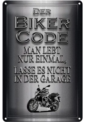 Produktbild von Blechschild Motorrad 20x30cm Biker Code man lebt nur einmal