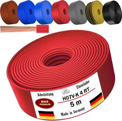 Produktbild von 5m Aderleitung H07 V-K RT 1x4 mm² Rot Einzelader flexibel