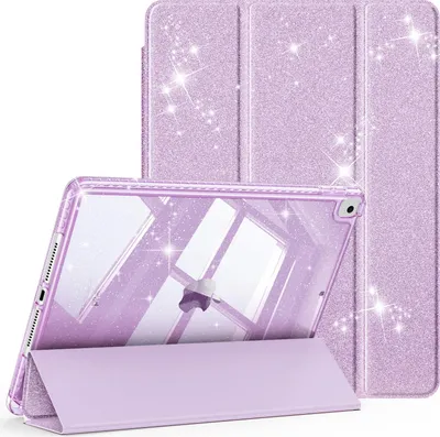 Produktbild von Fintie Glitzer Hülle für iPad 10.2 Zoll 9/8/7 Generation Case (2021/2020/2019 Modell)‌ – Transparente Glitzer-Schutzhülle mit Stifthalter, Stoßfest Glänzender Rückseite & Auto Sleep/Wake, Taro Lila