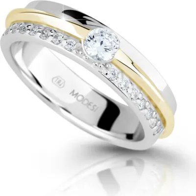 Productafbeelding van Tweekleurige zilveren ring met zirkonia's, model M16023 - Omtrek: 60 mm