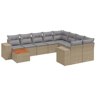 Produktbild von vidaXL 10-tlg. Garten-Sofagarnitur mit Kissen Beige Poly Rattan