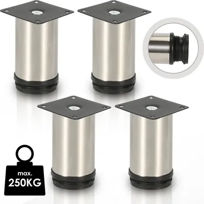 Immagine prodotto di Wolketon 4X mobili piedi zoccolo piedi cassettiera base armadio letto piedi hotel regolabile in acciaio inox 120mm