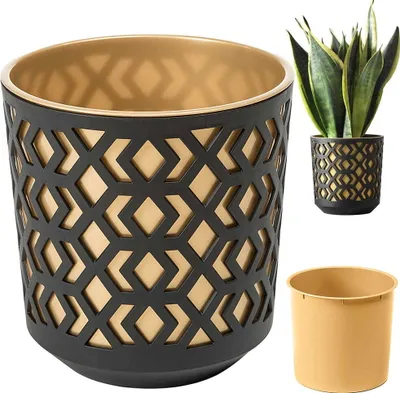 Produktbild von Lamela | Blumentopf | Aztek | mit Einsatz | Schwarz\Gold | 19 cm