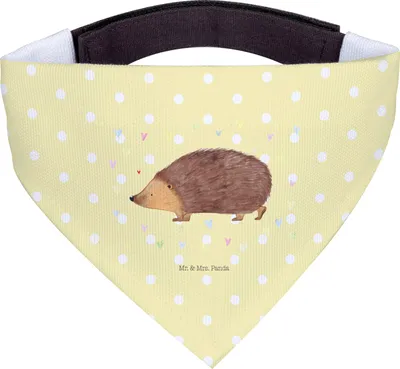 Produktbild von Mr. & Mrs. Panda Hund Halstuch Igel Herzen - Gelb Pastell - Geschenk, Herz, Lustige Sprüche, Vertrauen, Tuch, Hunde Schal, Liebe, Für, Leben